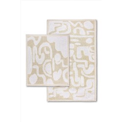 Bluenity Mystıc Doğal Pamuklu 2'li Banyo Kilim Seti 60x100 50x60 Cm Beyaz Mystıc01