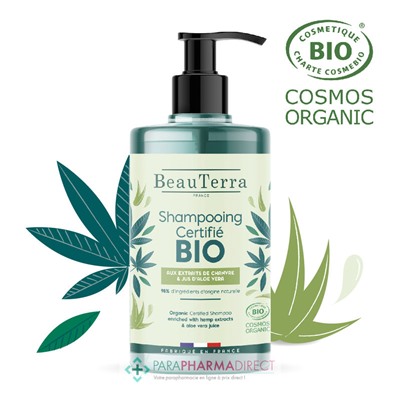 BeauTerra Shampooing Certifié BIO - Aux Extraits de Chanvre & Jus d'Aloe Vera 750 mL