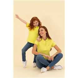 Kız Çocuk Neon Sarı Basic Polo Yaka Tişört