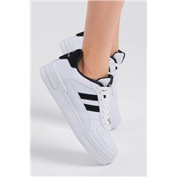 Tonny Black Unisex Beyaz Siyah Yanı Çizgili Bağcıklı Rahat Kalıp Sneaker TBKA10