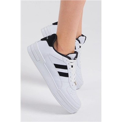 Tonny Black Unisex Beyaz Siyah Yanı Çizgili Bağcıklı Rahat Kalıp Sneaker TBKA10