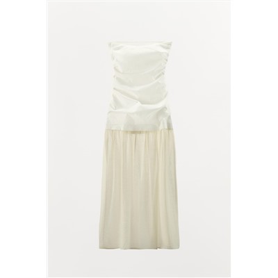CONTRAST STRAPLESS MIDI DRESS