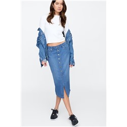 SuperSoft Denim Button-Front Midi Skirt