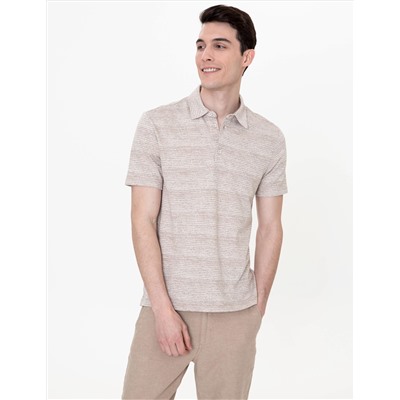 Bej Dokulu Slim Fit Polo Yaka Tişört