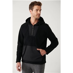 Avva Erkek Siyah Kapüşonlu Yaka Garni Kumaş Detaylı Sweatshirt Polar A32Y1392