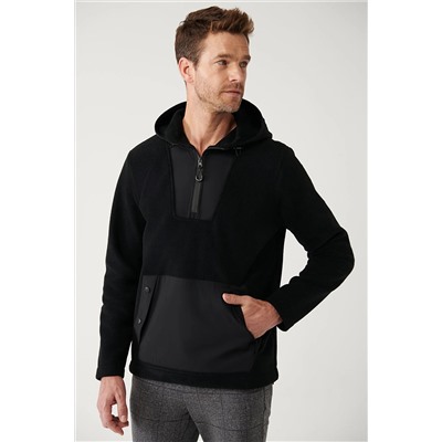Avva Erkek Siyah Kapüşonlu Yaka Garni Kumaş Detaylı Sweatshirt Polar A32Y1392