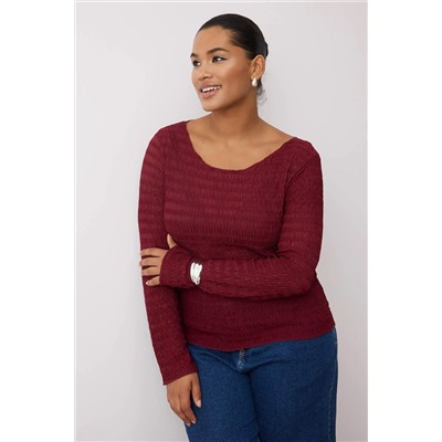 Bordo Fitted/Vücuda Oturan Dokulu Tül Esnek Örme Büyük Beden Bluz TBBAW26AF00030