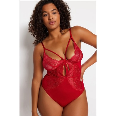 Trendyol Curve KırmızıDantel Detaylı Bodysuit TBBSS23CS00000