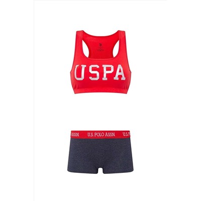 U.S. Polo Assn. Kadın Kalın Askılı Pamuklu Likralı Kırmızı Büstiyer & Boxer Seti Q6U6O2K6K4A