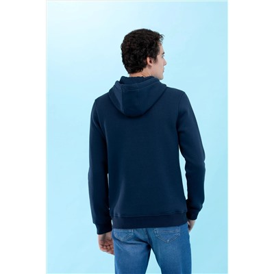 Lacivert Kapüşonlu Basic Sweatshirt
