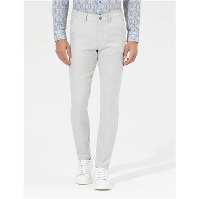 Gri Slim Fit Beli Lastikli Kanvas Pantolon