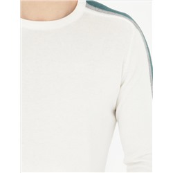 Ekru Slim Fit Bisiklet Yaka Triko Kazak