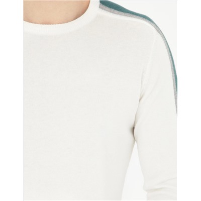 Ekru Slim Fit Bisiklet Yaka Triko Kazak