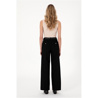 Kadın Siyah Loose Fit Kanvas Pantolon