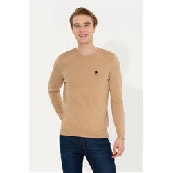 Erkek Camel Melanj Bisiklet Yaka Basic Triko Kazak