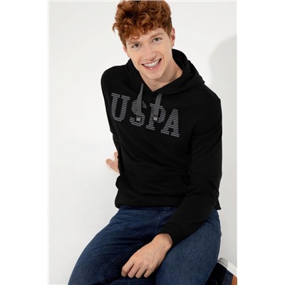 Erkek Siyah Kapüşonlu Basic Sweatshirt