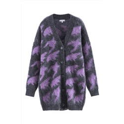 Chaqueta larga de lana y mohair Gris y violeta jaspeado