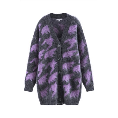 Chaqueta larga de lana y mohair Gris y violeta jaspeado