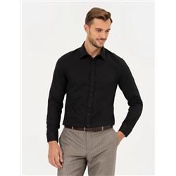 Siyah Slim Fit Armürlü Gömlek