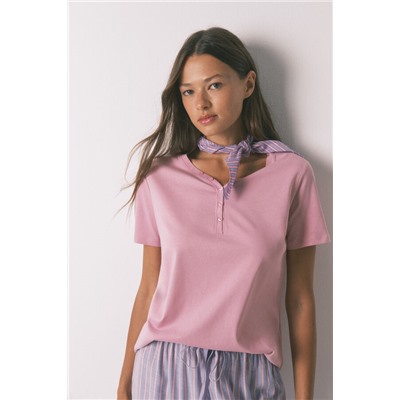 Camiseta manga corta algodón perchado rosa