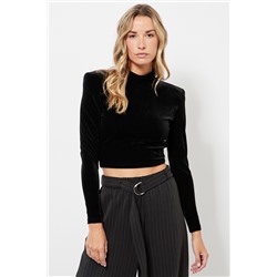 Top crop de terciopelo - Negro