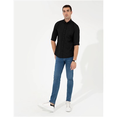 Siyah Slim Fit Oxford Gömlek