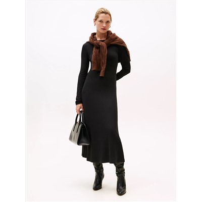 Boatneck Rib-Knit Midi Dress