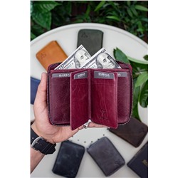 Garbalia, Unisex Bordo Fargo Vintage Deri Fermuarlı Kartlık Cüzdan