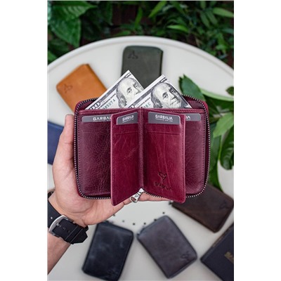 Garbalia, Unisex Bordo Fargo Vintage Deri Fermuarlı Kartlık Cüzdan