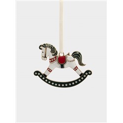 Игрушка елочная, 8 см, металл, зелено-золотистая, Лошадка-качалка, New year