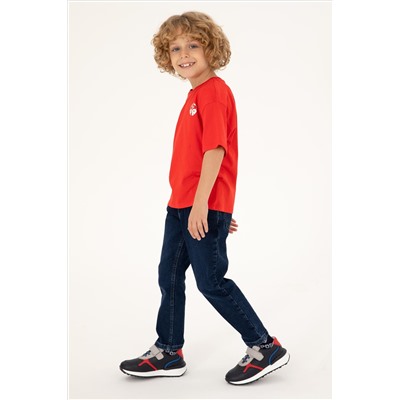 Erkek Çocuk Kırmızı Comfort Basic Bisiklet Yaka Tişört