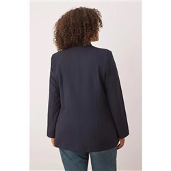 Lacivert Astarlı Kruvaze Kapama Dokuma Blazer Ceket TBBAW26AG00011