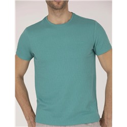 Yeşil Slim Fit Jakarlı Bisiklet Yaka Tişört