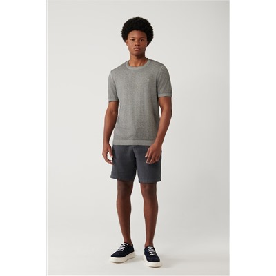Antrasit Bisiklet Yaka Garment Dyed T-Shirt