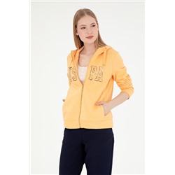 Kadın Turuncu Kapüşonlu Fermuarlı Sweatshirt