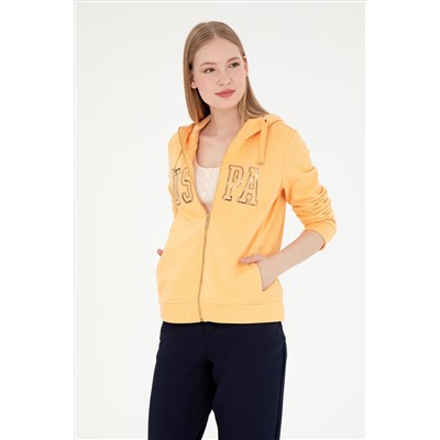 Kadın Turuncu Kapüşonlu Fermuarlı Sweatshirt