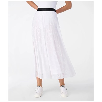 MESH PLEATED LOGO MAXI SKIRT