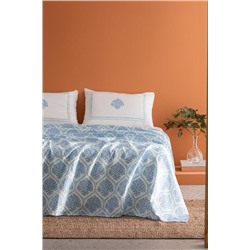 Leal %100 Pamuk King Size Karde Baskılı Pike Takımı - Mavi