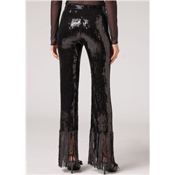 Flare Leggings im Cropped-Schnitt mit Paillettenfransen