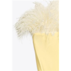 FEATHERED SATIN MIDI DRESS