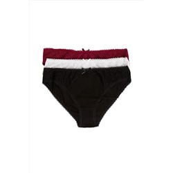 Pierre CardinKadın Ekru Siyah Bordo 2332 Dantelli Slip 3'lü Paket