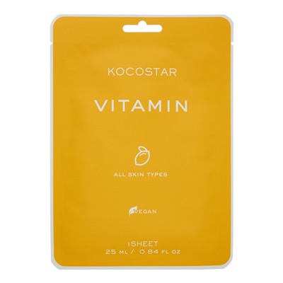 KOCOSTAR Vegan MASK VITAMIN Увлажняющая тканевая маска для лица с экстрактами грейпфрута и лимона 25мл