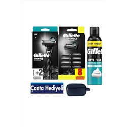 Gillette, Mach3 Charcoal Makine + 10 adet Yedek Tıraş Bıçağı +300 ML köpük + Çanta