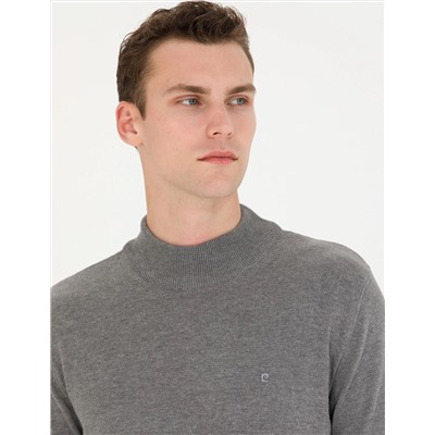 Gri Melanj Slim Fit Yarım Balıkçı Basic Triko Kazak