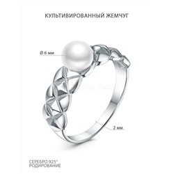 Кольцо из серебра с культивированным жемчугом родированное 211093