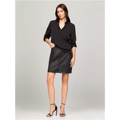 Black Coated Denim Skirt