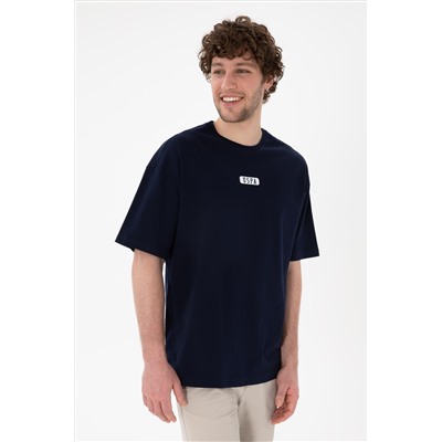 Erkek Oversize Fit Bisiklet Yaka Lacivert Tişört