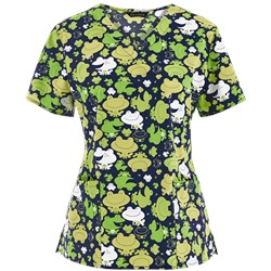 Zoe + Chloe Scrubs Just Hopping Around V-Neck Print Top
