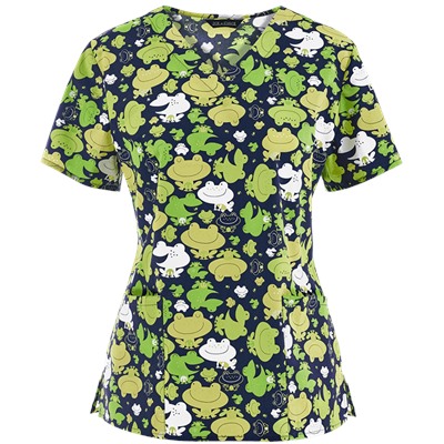 Zoe + Chloe Scrubs Just Hopping Around V-Neck Print Top