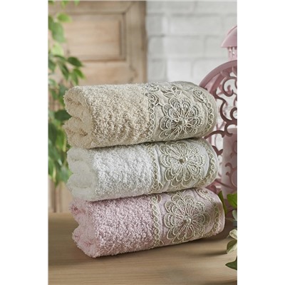 Evanora Adelina Flower Soft Fransız Güpürlü Çeyizlik Pamuklu 3 Adet 30 X 50 El Yüz Mutfak Havlusu Çeyiz Seti evnr-hvlsti-gupur-1